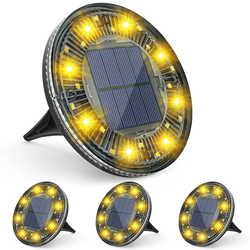 4pc Solar Ground Lights, Solar Garden Lights with Rotation and Static Modes, Waterproof Outdoor Step Lights, Solar Pathway Lights