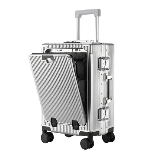 Carry on Suitcase Lightweight Travel Cabin Suitcase Suit Cases Zipperless Luggage 20 Inch with Laptop Compartmen Wheels Cup Holder - Silver - Size 20in