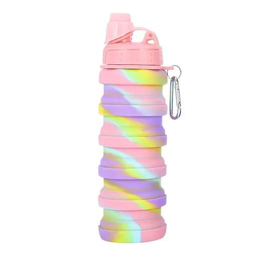Silicone Collapsible Water Bottles, 16oz 500ml Portable Foldable Expandable Water Bottle Sports Cups, Leak Proof Reusable(Pink)