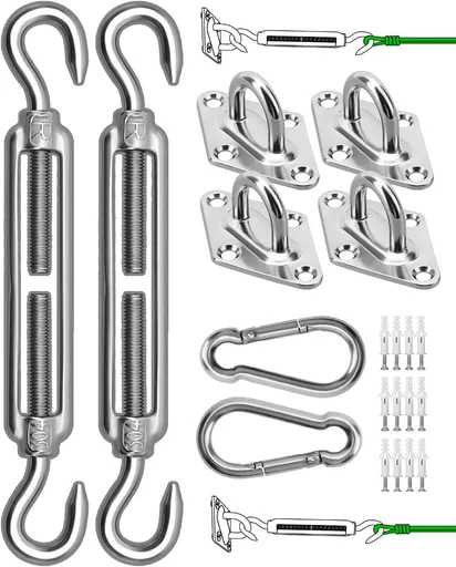 Sun Shade Sail Hardware Kit, 304 Stainless Steel Sunshades Canopy Installation Kit for Garden Rectangle & Triangle Shade Sails, Heavy Duty Shade Sail Fixing Accessories, Awning Attachment Set
