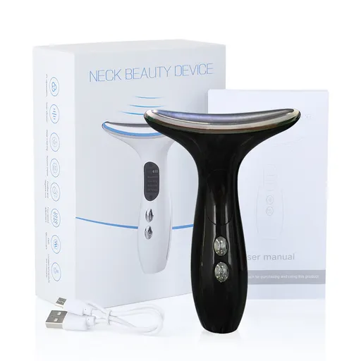 Multi-Function Neck & Face Beauty Device - 4-in-1 LED Light Therapy, EMS Lifting & Anti-Wrinkle Massager(black)
