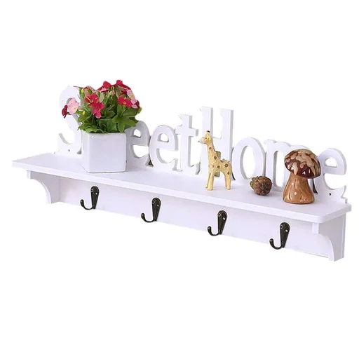 Sweet Home Wooden Wall Mounted Coat Hook Wall Hook with Shelf Keyboard and Four Hooks Home Decor