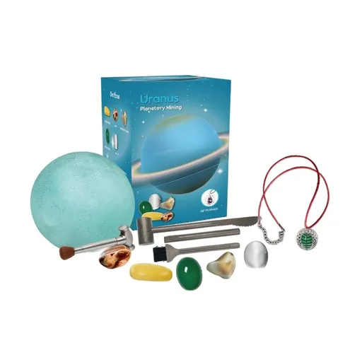 Solar System Planet Archaeology Dig Kit, Earth Model Gypsum Block with Chisel, Brush and Gemstone Necklace, Science Geology Space Education Set for Students Ages 6 Plus