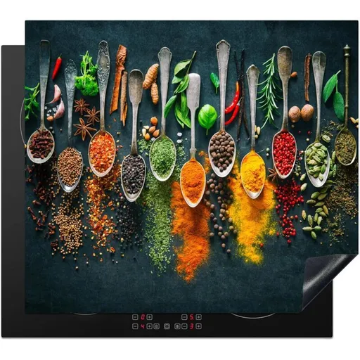 Hob Cover Herbs, Spices Spoons, Decorative Kitchen Mat Induction Hob Protector, 40x60 Cm