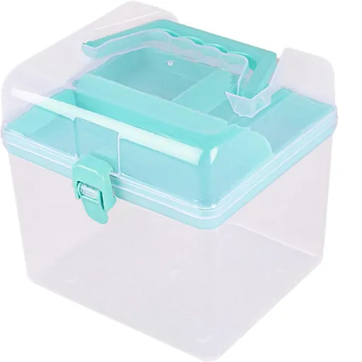 Plastic Storage Box with Handle and Latches, Desktop Carrying Container for Home Organisation, Orange, 16 x 14 cm
