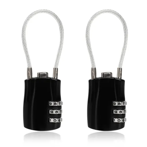 2Pcs Padlock Combination 4-Digit Combination Padlock Cable Lock Extra Long Cable – Personalized Password,Cable Lock，Black