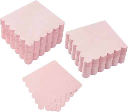 100 Pack Cocktail Napkin 2-Ply Scalloped Edged Dessert Napkins Folded 5 x 5 Inches Disposable Napkins for Dinner Wedding Birthday Party Bridal Anniversary Recepti Event (Pink)