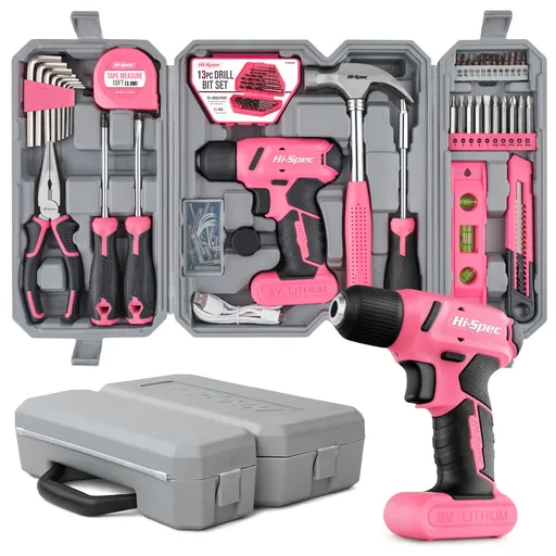 58 Piece Home Tool Set with 8V Cordless Drill Driver Kit Rechargeable Electric Screwdriver for DIY Repairs and Maintenance