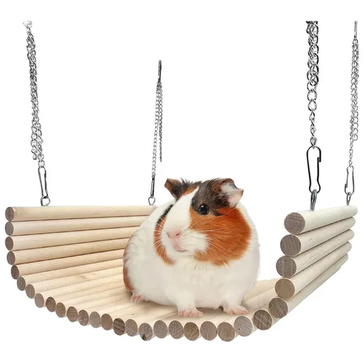 Chinchilla Wooden Suspension Bridge Platform Toy, Small Animal Climbing Toys for Guinea-Pigs Sugar Glider Squirrel and Other Small Animals (Birch 20*35cm)