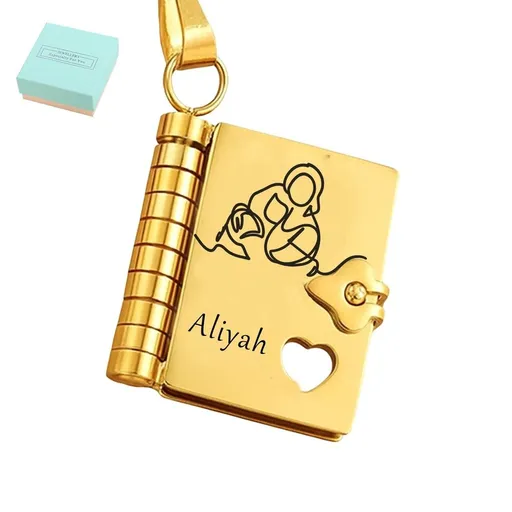 To My Granddaughter Book Necklace with 6 Engraved Pages and Gift Box, Stainless Steel Gift from Grandma Grandpa, Adjustable Silver Gold Jewelry