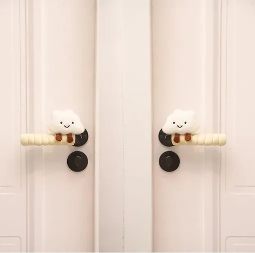 Protective Cover - Set of Two - Cute Cloud-Shaped Door Handle Gloves - Decorative Door Handle Protector Cover - Door Accessories (White)