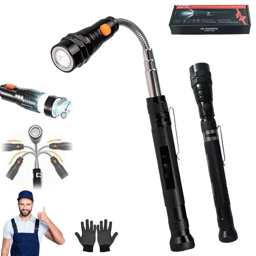 1 Piece Magnetic Pickup Tool, Gifts for Men, Telescoping Magnet Flashlight, Gifts Idea & Stocking Stuffers for Men, Black, 59.9 cm