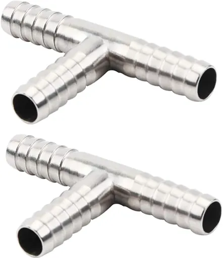 Stainless Steel 1/4" Hose Barb, 3 Way Tee T Shape Barbed Co2 Splitter Fitting (Pack of 2)