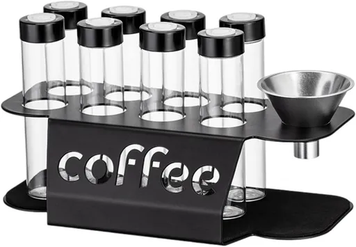 Coffee Bean Storage Containers - 8-pack Glass Jars for Storing Coffee Beans - Transparent Storage Containers, Reagent Racks, One-Way Valve - Portable Storage Jars