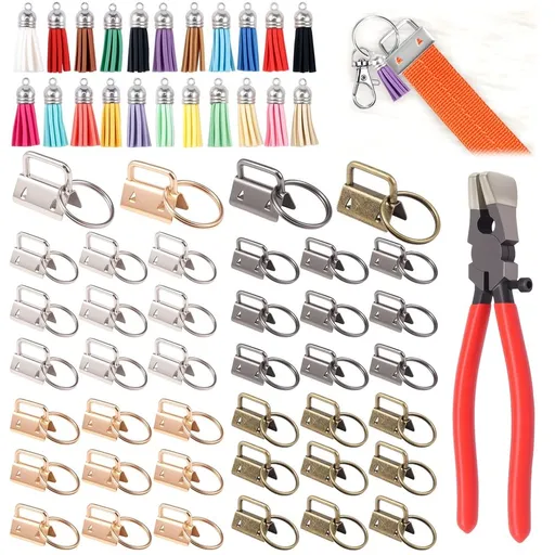 107 Pcs Key Fob Hardware Set Colorful Keychain Tassel and Key Fob Pliers for Keychain Making Supplies DIY Crafts