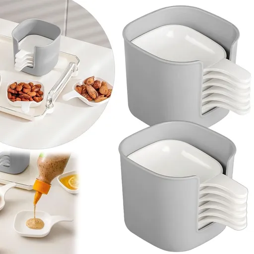2 Set Dipping Sauce Plate And Holder Set, Plastic Dipping Dish, Soy Sauce Dish, Mini Dipping Bowls with Handle, for ketchup, Soy, Barbecue and Party Dinner