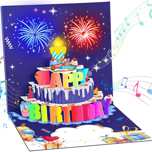 Pop up Birthday Cards,Musical Happy Birthday Card with Light Up Fireworks,Funny Birthday Gift Card for Women Men Husband Mom