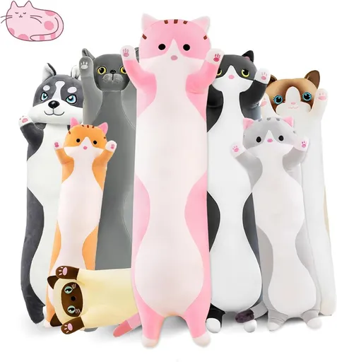 Long Cat Plush Pillow Cat Plush Toy PP Fabric Pillow Soft Cat Pillow Cat-Themed - Pink - Size 51.2