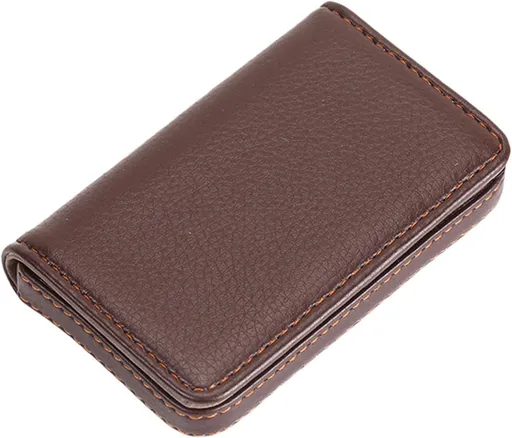 PU Leather Business Card Holder, 2Pcs Name Card Case with Magnetic Shut Wallet Pocket Carrier for ID Card Men Women, Brown