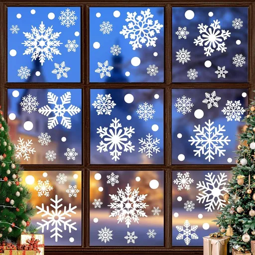 Reusable Christmas Window Stickers - Christmas Window Stickers - Christmas Window Stickers - Christmas Window Decoration - 116 stickers for the holidays, including 9 snowflake stickers - Suitable for winter interior decorations - Festive home decorat