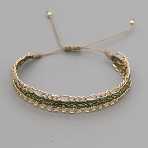 Beige-yellow Style Artisan Boho Beaded Bracelet - Handmade Woven Friendship Band with Gold-Plated Chain