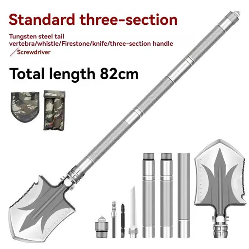 multifunctional military shovel, outdoor folding shovel, survival gear, heavy-duty spade, camping tool, hiking shovel, Australian outdoor gear, detachable shovel, emergency tool - Silver - Size 78CM
