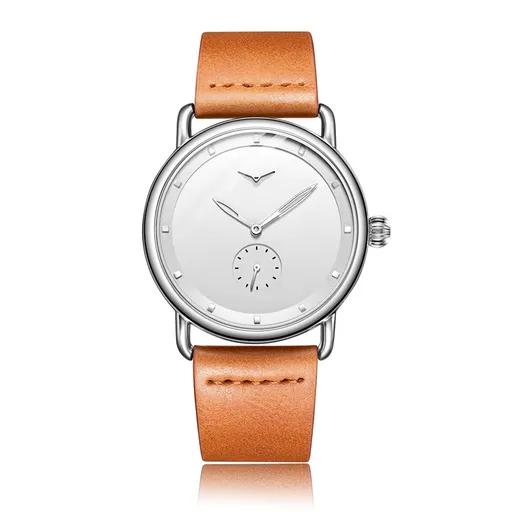 Men's Watch Minimalist Quartz Small Seconds Brown Leather Band