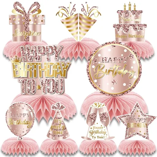 Birthday Centerpiece Table Decorations Pink Honeycomb for Women Party 9 Pcs