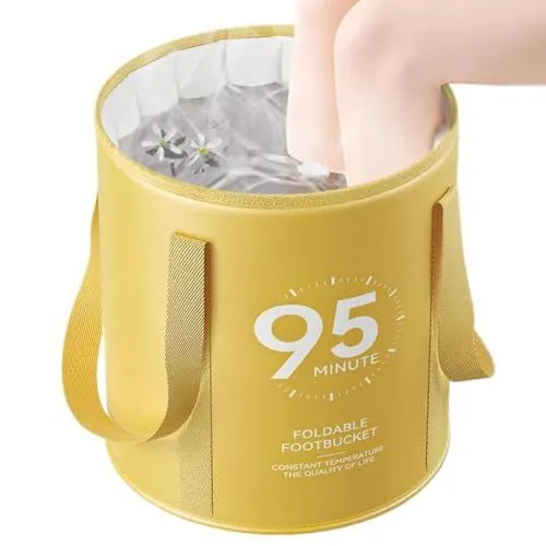 Foot Bath Tub Folding Portable Foot Bath Spa Bucket Waterproof Container and Non-Slip Base for Circulation Care Cleaning Shower Travel - Yellow - Size 37*32cm