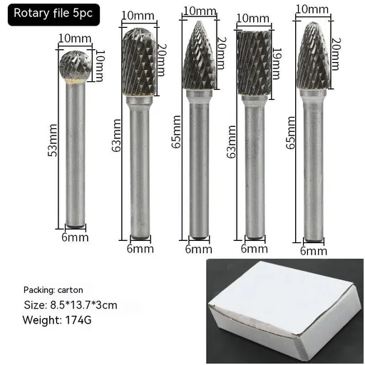 5 PCS Double Cut Tungsten Carbide Rotary Burrs Head Size Die Grinder Bits for Drilling Polishing Carving Engraving by