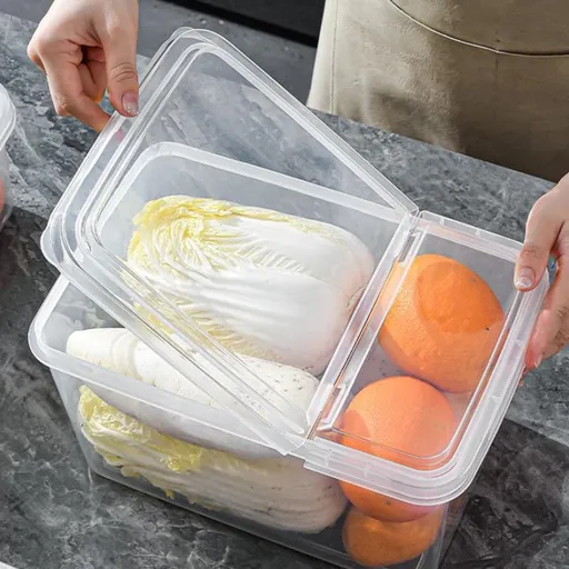 Plastic Refrigerator Storage Box | Drawer Organizer with Wheels | Clear Kitchen Container for Eggs, Frozen Food, Fruits & Vegetables | Stackable Slim Design for Home or Office Pantry