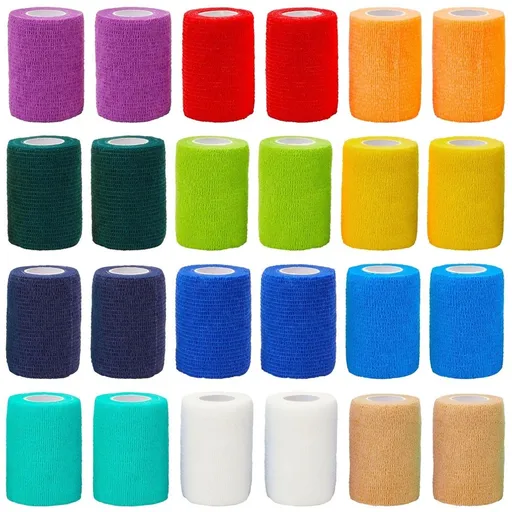 24 Rolls Self Adhesive Bandage Wrap 3 Inch x 5 Yards - Stretch Cohesive Medical Tape for Vet, First Aid, Tattoo (12 Colors)