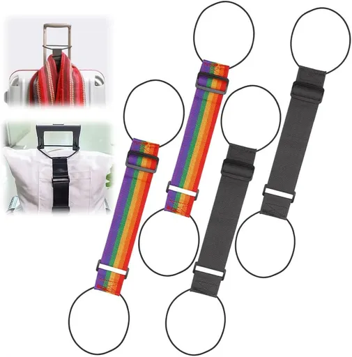 Multi Use Strong Adjustable Luggage Connector Straps, 2026 New Suitcases Rainbow Travel Straps Waterproof, Upgrade Wear-Resistant Luggage Connector Straps Secure Stacking (Black+Multicolor)