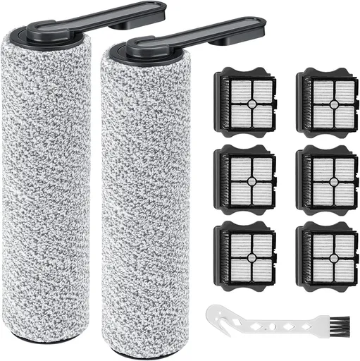 Floor ONE S5 Brush Roller and HEPA Filter Replacement, Compatible with Tineco S5 / S5 Pro /S5 Pro 2 / iFLOOR 5 Breeze Complete Cordless Wet Dry Vacuum Cleaner - 2 Soft Rollers + 6 Vacuum Filters