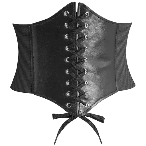 Black Belts for Women,Wide Elastic Tied Leather Waist Belt for Girls Dresses Womens Vintage Cinch Belt Lace-up Elastic Waistband