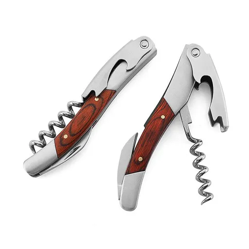Heavy Double Hinged Fulcrum Corkscrew Wine Opener with Premium Rosewood Handle and Foil Cutter, Great Birthday Gift