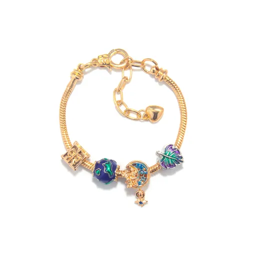 Colorful Leaf Moon Star Pendant Versatile Gold Bracelet(17cm)