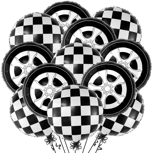 Tire Balloons and Checkered Balloon Set - 18 Inch, Pack of 12 | Tire Balloon for Two Fast Two Curious Birthday Decorations