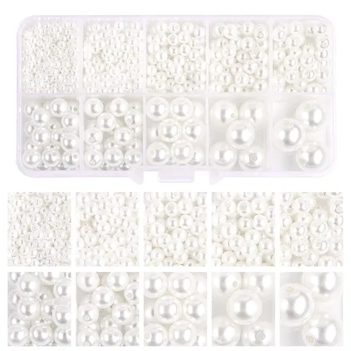 800pcs Acrylic Beads for Jewelry Making, DIY Imitation Pearls White