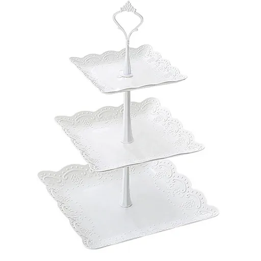 Cake Stand ! Three-Tier Cake Stand, Three-Tier Fruit Plate, Afternoon Tea Plate H, Cake Stand Fruit Dried Stand Dessert Stand Dessert Fruit Stand Set Plastic Housekeeping & Organizers Z1-White