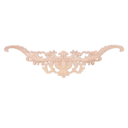 Wood Appliques Exquisite Elegant European Style Rubber Wood Long Flower Piece Home Decoration Carved Accessories
