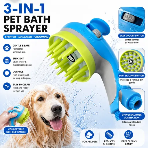 Orange Pet Bathing Shower Sprayer Brush with Water Control Switch Control Dog Grooming Massage Shampoo Rinse Tool