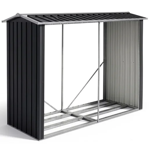 PLANTCRAFT Galvanised Steel Firewood Storage Garden Shed, Anti Corrosion Frame, Easy Assembly, Gloss Black Powder Coat Finish, Pitched Roof