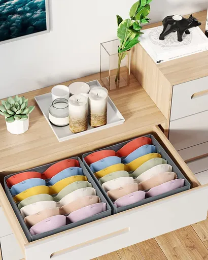 Wardrobe Clothes Organizer for Jeans, Upgraded Drawer Organizers for Clothing with Handle Foldable, Drawer Organizers Clothes(Gray,1PCS-M) 2PCS-7 Cell Gray