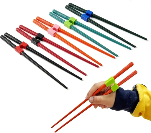 5 Pairs Reusable Training Chopsticks, 9.45 Inch Dishwasher Safe Fiberglass Japanese Training Chopsticks for Beginner, Non-Slip, Easy to Use(colorful)