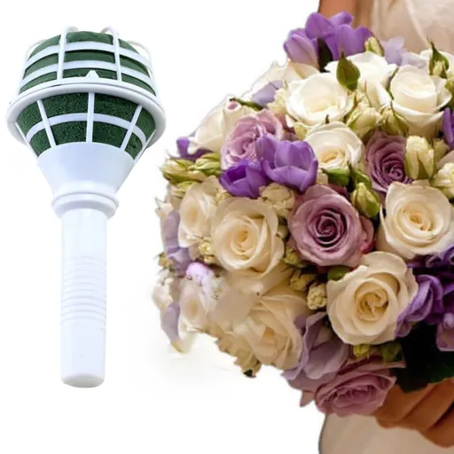 1 Piece Bouquet Holder, DIY Wedding Foam Floral Handle for Fresh and Artificial Bouquets, Bridal Decoration, White, 3.34 x 7.08 inches