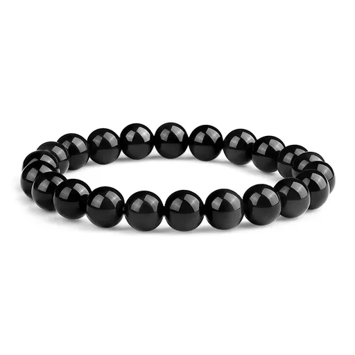 8mm Natural Black Obsidian Beaded Bracelet for Men and Women – Stretchable Healing Crystal Jewelry with Elastic Band, Protective Energy Stone Gift for Birthday, Valentine’s Day, Meditation (Black)