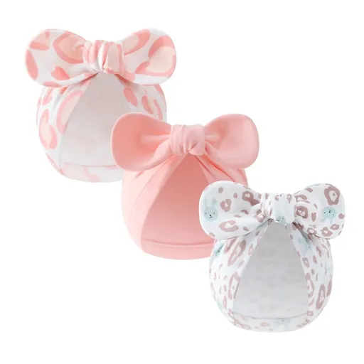 3PCS Newborn Baby Girls Hats Hospital Hat Baby Cotton Beanie Infant Big Bow Hats for 0-6 Months