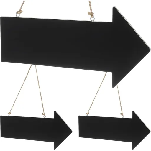 3pcs Wooden Arrow Hanging Sign with Rope for Cafe Pub Decor, Double Sided Writable Board Arrow Shaped Black Finish, Easy Hang Rope Included