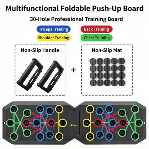 30 Holes Push‑Up Board, Portable Foldable Fitness Equipment for Home Indoor Outdoor, Body Shaping for Men Women, 30 Holes Foldable Ordinary Handles, Christmas Home Workout Gift